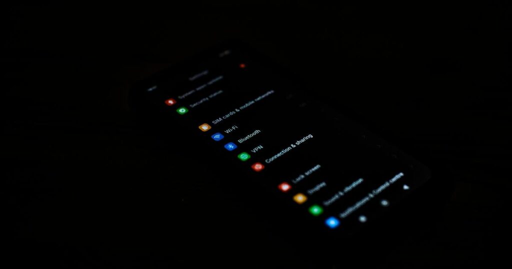 A smartphone battery settings screen showing dark mode, refresh rate, and always-on display options that affect battery life